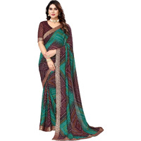 Yashika Womens Printed Trendy Georgette Brown Color With Lace Saree with Blouse Material(VERA BROWN)
