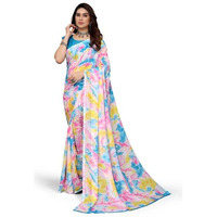 Yashika Womens Georgette Printed Saree With Blouse Piece(MAHIMA SKY BLUE_Free Size)