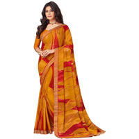 SIRIL Womens Lace & Printed Chiffon Saree with Blouse(2206S938_Turmeric Yellow)