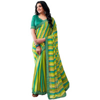 SIRIL Womens Chiffon Printed Saree With Unstitched Blouse Piece (3576S2504_Green & Light Blue)