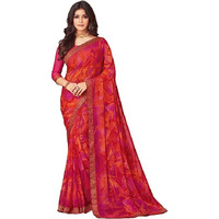 SIRIL Womens Lace & Printed Chiffon Saree with Blouse(2206S933_Hot Pink & Multi)