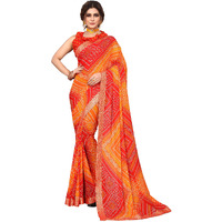Yashika Womens Printed Georgette With Lace Saree With Blouse Piece (VERA RED)