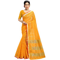 Sidhidata Womens Kota Doria Cotton Saree With Blouse Piece (Malang-Yellow_Gold)
