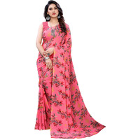 SIRIL Womens Georgette Floral Printed Saree with Blouse Piece (1955S344_ Pink)