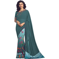 RAJESHWAR FASHION WITH RF Womens Georgette Printed Half & Half Saree Lace Border Saree Piece(A50 M Pich_Multicolored_Free Size 6.30 Mtr)