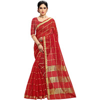 Sidhidata Womens Kota Doria Pure Cotton Saree With Unstiched Blouse Piece (Malangg_Red)