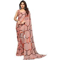 Satrani Georgette Womens Geoegette Floral Print Saree With Unstitched Blouse Piece (3112S2154Na_Light Brown1)