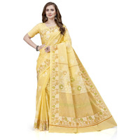 RATAN Pure Cotton Printed Mulmul Saree for Women with Blouse Piece (BGM-BP-5870_Yellow)