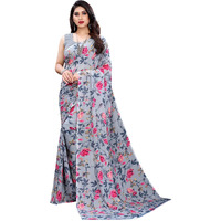 SIRIL Womens Floral Printed Georgette Saree With Blouse Piece (2111S687_Grey4)