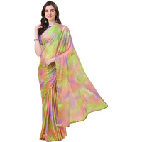MIRCHI FASHION Womens Plain Weave Chiffon Colorblock Foil Printed Saree with Blouse Piece (37537-Light Green, Peach)