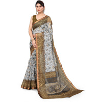 MIRCHI FASHION Womens Stylish Kota Doria Checks Woven Floral Printed Saree with Blouse Piece (Grey, Beige)