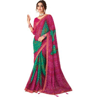 Jaanvi fashion Womens Chiffon Bandhani Print Saree With Solid Self Printed Blouse