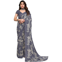 SIRIL Womens Floral Printed Georgette Saree with Unstitched Blouse Piece (3290S136_Grey)
