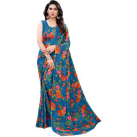 SIRIL Womens Georgette Floral Printed Saree with Blouse Piece (1955S350_ Blue)