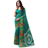 SIRIL Womens Georgette Printed Saree With Unstitched Blouse Piece (3629S2532_Rama Green)