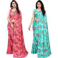SIRIL Womens Floral Printed Georgette Saree with Blouse Combo Pack Of 2(1955S344_2041S576_Pink||Light Blue)