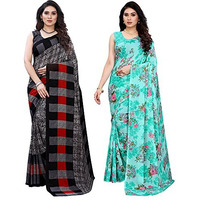 SIRIL Womens Floral Printed Georgette Saree with Blouse Combo Pack Of 2(1989S385_2041S576_Grey||Light Blue)
