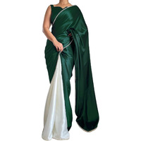 BRAHMSHAKTI Womens Satin Half Half Collection Saree With Blouse Piece