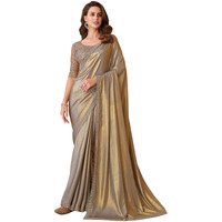 SIRIL Womens Gota Silk, Lace Gota Silk Saree with Unstitched Blouse(2992S2681_Grey)