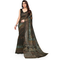 MIRCHI FASHION Womens Plain Weave Cotton Blend Ajrak Digital Printed Saree with Blouse Piece (37682-Coffee, Red, Multi)