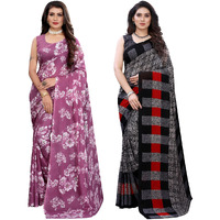 SIRIL Womens Floral Printed Georgette Saree with Blouse Combo Pack Of 2(2024S566_1989S385_Purple||Grey1)