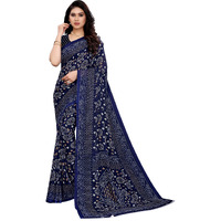 SIRIL Womens Georgette Bandhani Printed Saree with Blouse(2041S575_Navy Blue)