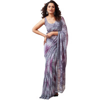 SIRIL Womens Georgette Geometric Printed Saree With Unstitched Blouse Piece (3448S1085_Grey)