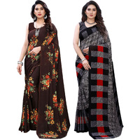 SIRIL Womens Floral Printed Georgette Saree with Blouse Combo Pack Of 2(1955S345_1989S385_Brown||Grey1)