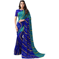 SIRIL Womens Bandhani Printed Georgette Saree with Unstitched Blouse Piece(2351S822_Teal Blue, Blue)