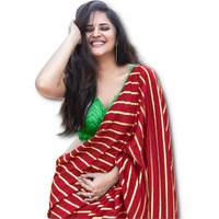 Sidhidata Textile Womens Dola Silk Foil Printed Saree With Unstitched Blouse Piece (U Red)