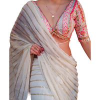 BRAHMSHAKTI Georgette Womens Georgett Embroidered Saree With Blouse Piece