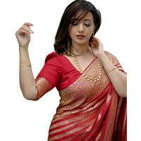 C J Enterprise Womens Pure Soft Kanjivaram Silk Saree for Wedding Kanchipuram Pattu Sarees Banarasi Cotton Latest Sari With Blouse Piece Design Wear sadi new ladies 2023 Party 2024 2022 (Leriya Red)