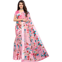 Yashika Womens Printed Linen Saree With Blouse Piece(SATRANGI PINK_Free Size)