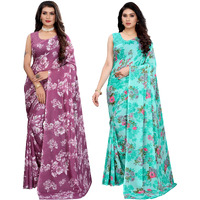 SIRIL Womens Floral Printed Georgette Saree with Blouse Combo Pack Of 2(2024S566_2041S576_Purple||Light Blue)