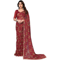 SIRIL Womens Printed Chiffon Saree with Unstitched Blouse Piece (3296S576_Maroon)