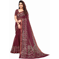 MIRCHI FASHION Womens Kota Doriya Cotton Blend Floral Printed Saree with Blouse Piece (38853-Maroon, Cream)