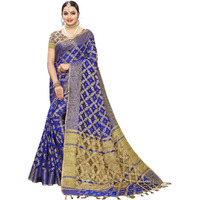 SIRIL Womens Silk Blend Woven Design Kanjeevaram Saree with Blouse (1415S149; Royal Blue; Banarasi)