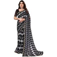 SIRIL Womens Printed Chiffon Saree with Unstitched Blouse Piece (3296S578_Black)