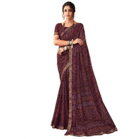 AKHILAM Womens Embellished Lace work Chiffon Bandhani Saree With Unstitched Blouse Piece (Purple_SIMYA25802A_TFH)