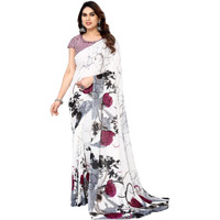 Yashika Womens Printed Trendy Georgette White Color Saree With Blouse Material(PIYA WHITE)