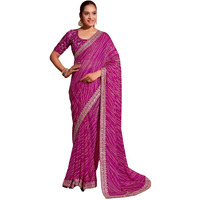 SIRIL Womens Georgette Printed Embroidery Lace Boarder Saree With Unstitched Blouse Piece (3667S2544_Pink)