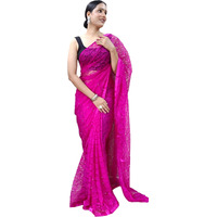 Sidhidata Womens Rasal Net Pearl Aari work Ready To Wear one Minute Saree With Unstitched Blouse Piece (Rasal Rani_Rani_Free Size)