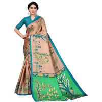 Yashika Womens Art Silk Printed Saree With Blouse Piece(DANDIYA BROWN_Free Size)