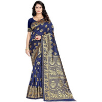 Sugathari Womens Banarasi Saree Pure Kanjivaram Silk Saree Soft new ladies 2023 Design Wear Sarees Latest Cotton Party Sari collections With Blouse Piece for Wedding sadi (SAM SAN 9016-Navy Blue)