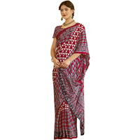 SAREE MALL Womens Ajrkh Print Satin Crepe Geometric Printed Saree With Unstitched Blouse Piece(Red_MOHAR102A_HS)