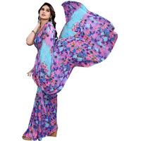 SIRIL Womens Floral Printed Georgette Saree with Unstitched Blouse Piece (3199S2285_Purple)