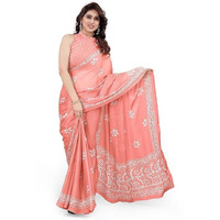 RAJESHWAR FASHION WITH RF Womens Latest Chiffon Batik Printed Saree For Women With Blouse Piece(Peach_Free Size 6.30)