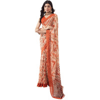 SIRIL Womens Georgette Geometric Printed Saree With Unstitched Blouse Piece (3451S1096_Rust)