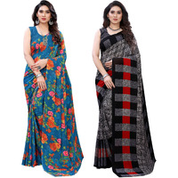 SIRIL Womens Floral Printed Georgette Saree with Blouse Combo Pack Of 2(1955S350_1989S385_Blue||Grey)