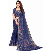 MIRCHI FASHION Womens Kota Doriya Cotton Blend Floral Printed Saree with Blouse Piece (38852-Navy Blue, Cream)